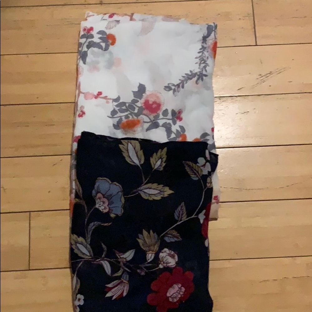 Two floral infinity scarfs.